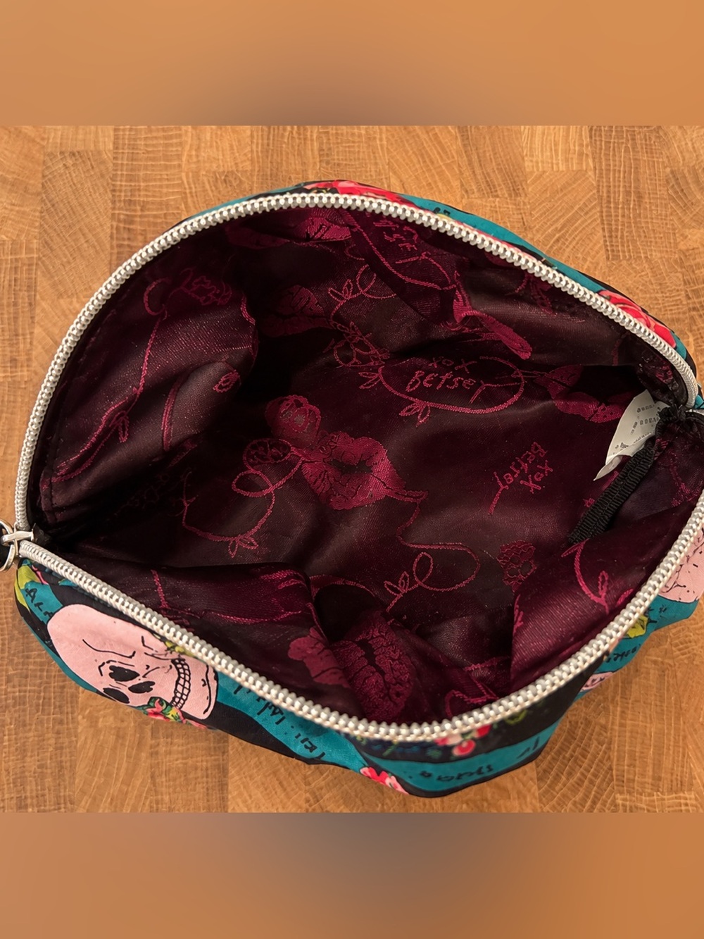 Betsey Johnson Skull & Floral Cosmetic Bag / Makeup Pouch